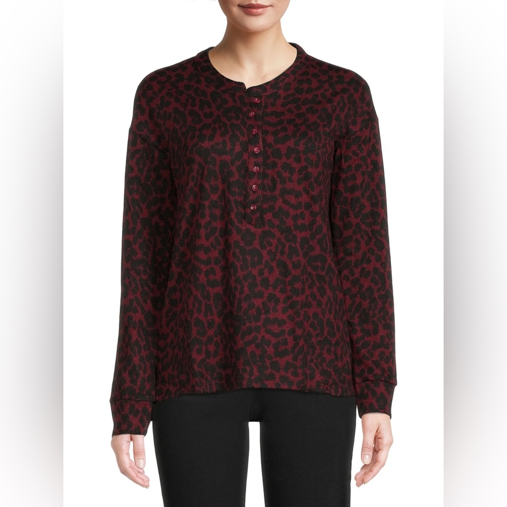 BEACH LUNCH LOUNGE Red Black Leopard Soft Long Sleeve Top NWT | Size XS - Picture 2 of 12